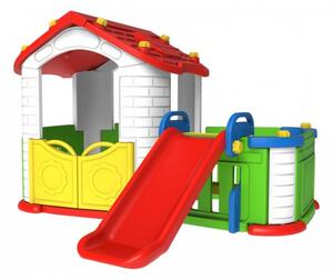 Játszóház 3 az 1-ben, széles lépcsők, mozgatható ajtók, 119 x 187 x 108 cm, többszínű