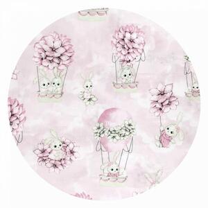 Baby Shop pamut,gumis lepedő 60*120 cm - rózsaszín virágos nyuszi