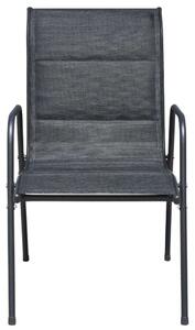 2 db fekete rakásolható acél és textilén kerti szék