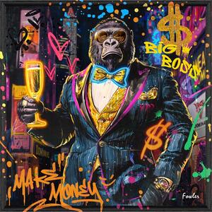 Pezsgős Gorilla - kézzel átfestett olajfestmény LED világítással