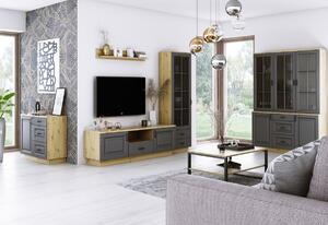 FLAVELA 2D1S TV asztal, 150x50x40,5, grafit/tölgy artisan
