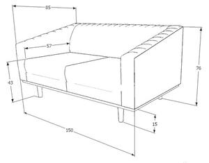 DAVE Velvet 2 kárpitozott kanapé, 150x78x85, bluvel 14