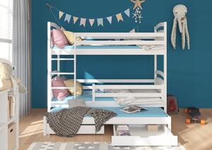 SALDO gyermek emeletes ágy nyomtatással + 3x matrac, 90x200/90x190, szürke