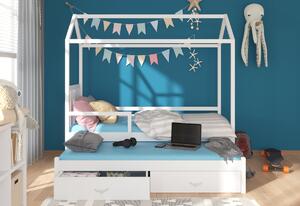 MELICHAR Domek gyerekágy leesésgátlóval + matrac, 90x200/90x190, fehér