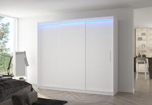 ARTIS tolóajtós ruhásszekrény, 250x215x58, fehér/sonoma + LED
