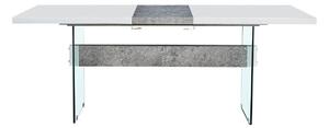 Asztal Charleston 140 Szürke, Fényes fehér, 77x90x160cm, Hosszabbíthatóság, Közepes sűrűségű farostlemez, Üveg