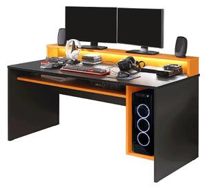 Számítógépasztal/gamer asztal, fekete matt/narancssárga, TEZRO