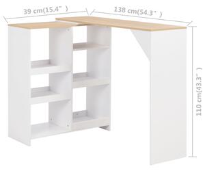 VidaXL fehér bárasztal mozgatható polccal 138 x 39 x 110 cm