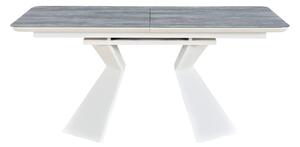 Asztal Riverton 334 Fehér, Szürke, 76x90x160cm, Hosszabbíthatóság, Üveg, Közepes sűrűségű farostlemez, Közepes sűrűségű farostlemez