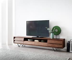 DELIFE TV szekrény Eloi 240x35 cm akác barna 2 ajtós 2 fiókos V-láb fekete