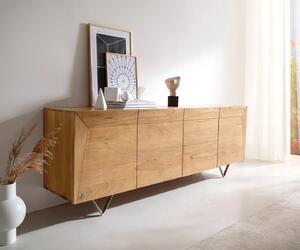 DELIFE Komód Kayu 200x40x70 cm akác természetes 4 ajtós V alakú láb