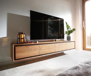 DELIFE TV szekrény Stonegrace 200 cm akác természetes 4 ajtós kőfurnér lebegő