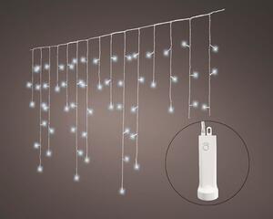 LED jégcsap fényfüggöny, elemes, hideg fehér 7m (192 LED)