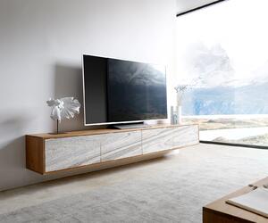 DELIFE TV szekrény Kleo 220 cm akác természetes 4 ajtós lebegő