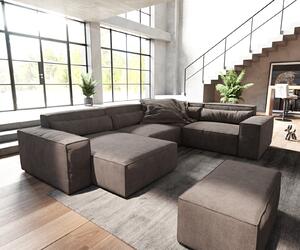 DELIFE "U alakú kanapé Sirpio 300x210 cm mikroszálas khaki-barna rekamié változtatható puffal"