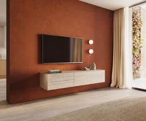 DELIFE TV szekrény Cuor 180 cm Laminam® kerámia travertino bianco krémfehér 1 billenő ajtó 2 fiókos lebegő