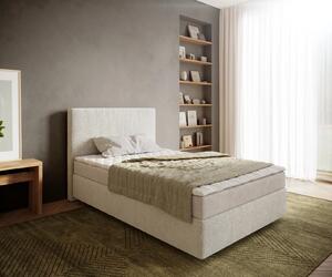 DELIFE Boxspring ágy Dream-Well 120x200 cm bouclé krémfehér matraccal és topperrel
