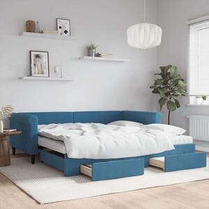 VidaXL kék kihúzható bársony heverő fiókkal 100 x 200 cm