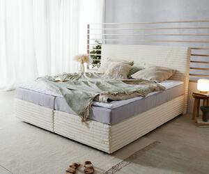 DELIFE Boxspring ágy Dream-Well plüss kord bézs 180x200 cm zsákrugós matrac visco topper