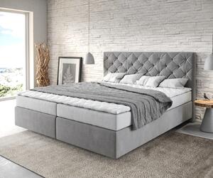 DELIFE Boxspring ágy Dream-Great 180x200 cm mikroszálas szürke matraccal és topperrel