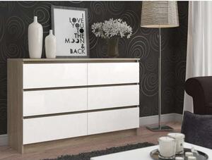 Akord K120 6 Fiókos Komód CLP Rendszerrel, Fekvő – Dió Sonoma/Fehér, Önösszerakós 120 x 77 x 40 cm