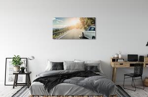 Canvas képek Hegység felhők auto út fa 100x50 cm