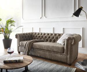 DELIFE Kanapé Chesterfield 3 személyes 200x88 cm vintage taupe kanapé