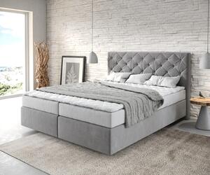 DELIFE Boxspring ágy Dream-Great 160x200 cm mikroszálas szürke matraccal és topperrel