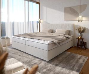 DELIFE Boxspring ágy Dream-Well bouclé krémfehér 200x200 cm bonell matrac PU-topper