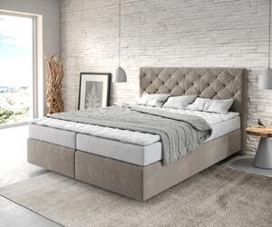 DELIFE Boxspring ágy Dream-Great 160x200 cm mikroszálas bézs matraccal és topperrel