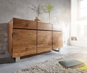 DELIFE Komód Live-Edge 147 cm akác természetes 3 ajtós 3 fiókos