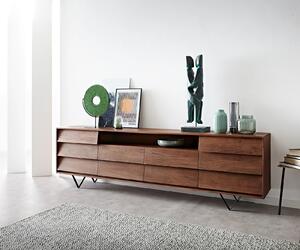 DELIFE Komód Eloi 240x40 cm akác barna 2 ajtós 6 fiókos V láb fekete