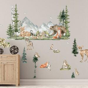 INSPIO - átragasztható textil matrica - Falmatricák gyerekeknek - Forest erdei állatkák gyerekszobába