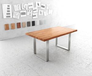 DELIFE Étkezőasztal Edge 160x90 cm XL akác természetes rozsdamentes acél keskeny Live-Edge