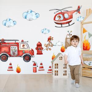 INSPIO - átragasztható textil matrica - Falmatricák - Tűzoltók, tűzoltó autó és helikopter