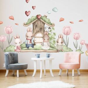 INSPIO - átragasztható textil matrica - Nyuszis falmatrica - Erdei ház