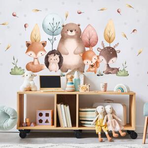 INSPIO - átragasztható textil matrica - Babaszoba falmatricák - Erdei állatok és színes fák