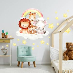INSPIO - átragasztható textil matrica - Gyerek falmatricák - Állatok a felhőn