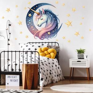 INSPIO - átragasztható textil matrica - Matrica - Egyszarvú a Hold ölelésében