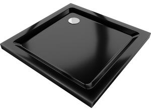Mexen Flat négyzet alakú slim zuhanytálca 70 x 70 cm, Fekete, szifon Króm - 40707070