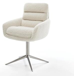 DELIFE Étkezőszék Abelia-Flex karfás teddy szövet bézs rozsdamentes acél kereszt láb 360° forgatható billenő