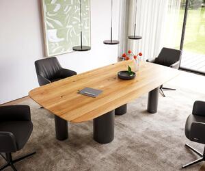 DELIFE Étkezőasztal Edge hajóformájú 240x120x2,5-3 tölgy természetes pilier fém fekete svájci él