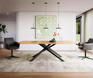 DELIFE Étkezőasztal Edge hajóformájú 240x120x2,5-3 tölgy természetes kereszt láb téglalap fekete svájci él