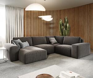DELIFE "U alakú kanapé Lanzo 300x210 cm mikroszálas khaki-barna rekamié változtatható"