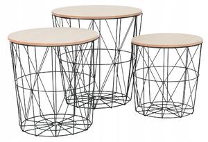 Tutumi Twins Round, három vezetékes kerek dohányzóasztal készlet SG1710-23, Sonoma tölgy-fekete, KRZ-08533