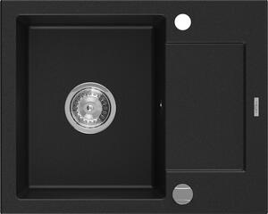 Mexen Enzo 1-medencés gránit mosogató rövid edényszárítóval 576 x 465 mm, Fekete - 6506571005-77