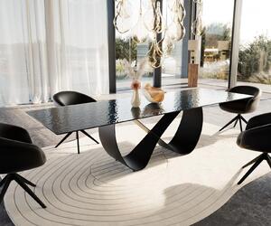 DELIFE Étkezőasztal Edge 300x100 domborított üveg füstfekete 3D design Infinity fekete fém