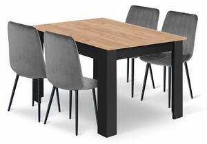Étkezőasztal NP 120x80 craft tölgy/fekete + 4 db LAVA szék szürke/fekete láb