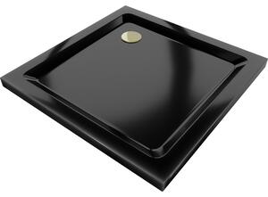 Mexen Flat slim négyzet alakú zuhanytálca, 80 x 80 cm, fekete, arany szifon - 40708080G