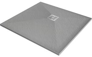 Mexen Stone+ négyzet kompozit zuhanytálca 90 x 90 cm, Szürke-beton - 44619090